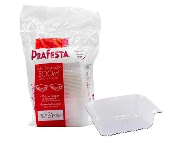 Pote com Tampa Prafesta Retangular 500ml C/24 unid