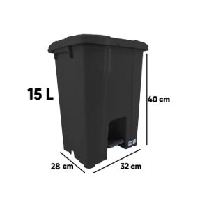 Lixeira Plastica Quad. com Pedal Preta JSN 15L