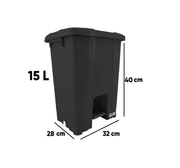 Lixeira Plastica Quad. com Pedal Preta JSN 15L