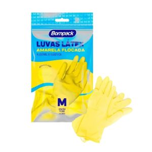 Luva Latex Amarela Flocada Bompack "M".