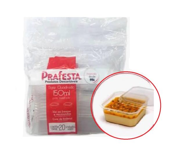 Pote com Tampa Prafesta Quadrado 150ml C/20