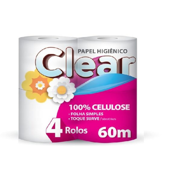 Papel Higiênico Clear 100% Celu. 60m C/ 4 RL