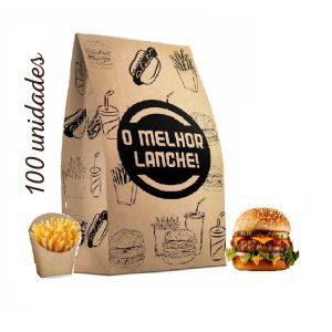 Saco de Papel Kraft Impresso P/Lanche 5kg C/100.