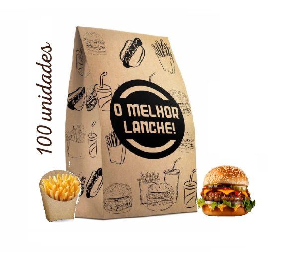 Saco de Papel Kraft Impresso P/Lanche 5kg C/100.
