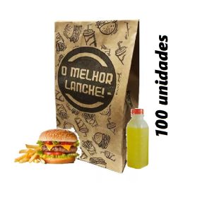 Saco de Papel Kraft Impresso para Lanche 10kg C/100