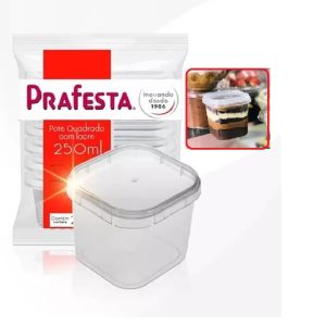 Pote com Tampa Prafesta Quadrado com Lacre 250ml C/ 10
