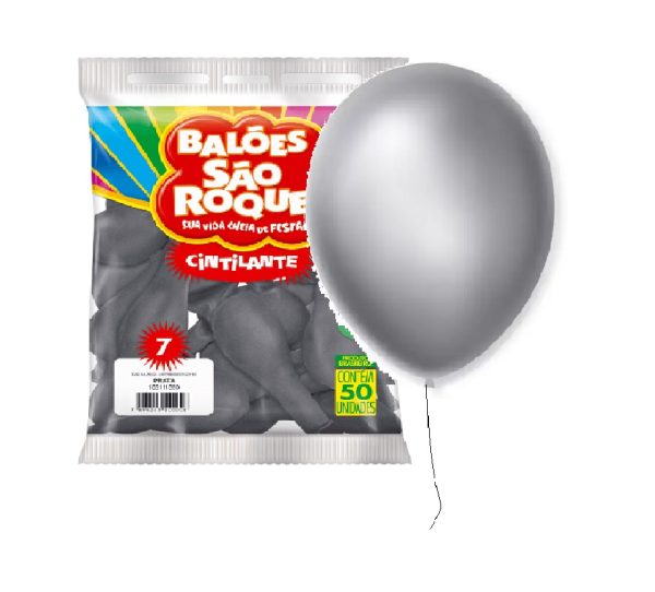 Balão 7 Liso Prata Latex São Roque C/50un.