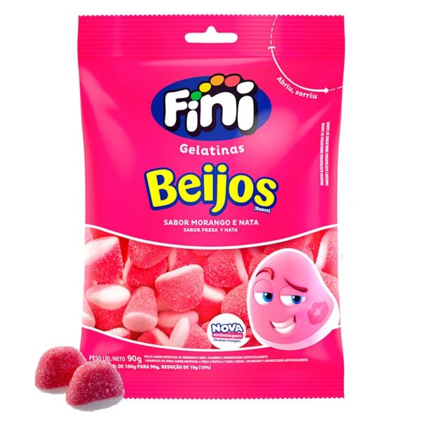 Bala de Gelatina Fini 90g Beijos Morango.