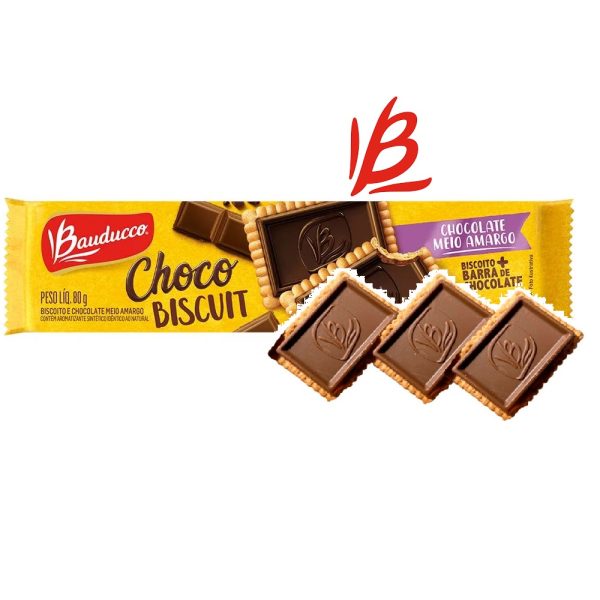 Biscoito Chocolate Biscuit Bauducco 80g Meio Amargo.