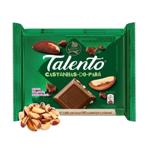 Chocolate Garoto Talento 85g Castanha.