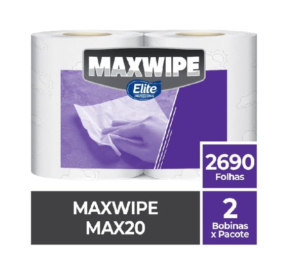 Toalha de Papel Bobina Maxwipe 20 Folha Dupla Elite 22cm X 350m C/2RL