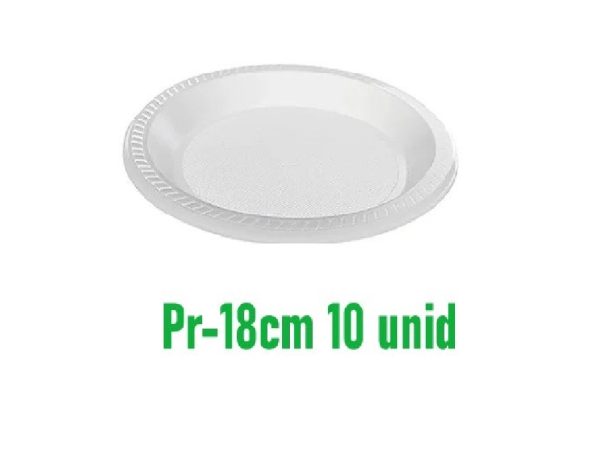 Prato Plastico Branco Copoplast 18cm  C/10 unid.