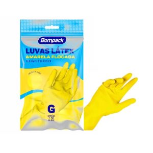 Luva Latex Amarela Flocada Bompack "G".