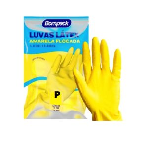 Luva Latex Amarela Flocada Bompack "P".