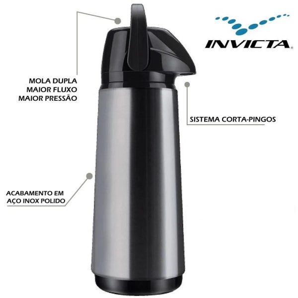 Garrafa Termica Invicta Inox 1,8L.