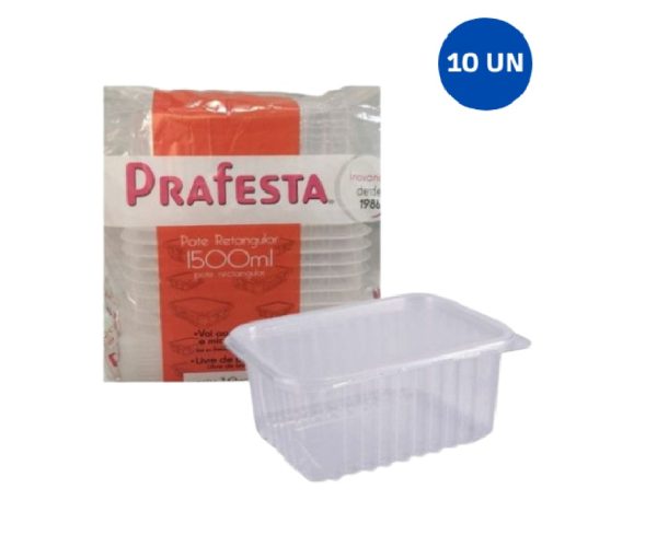 Pote com Tampa Prafesta Retangular 1500ml C/10