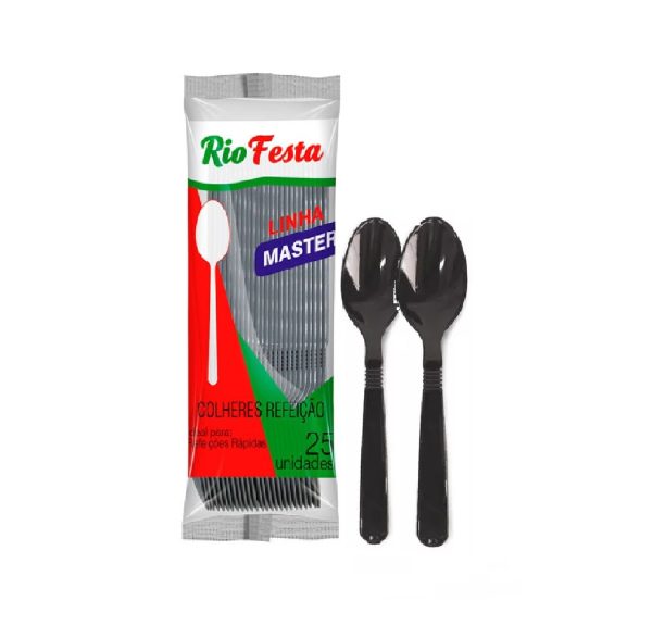 Colher Preta Master para Refeição C/ 25 Riofesta