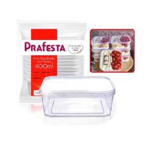 Pote e Tampa Prafesta Quadrado com Lacre 400ml C/ 10