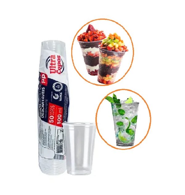 Copo Plast Ultraplast PP Liso 500ml Transp.C/ 50