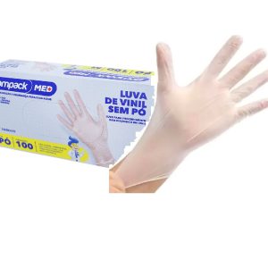Luva de Vinil "M" Sem Pó Bompack C/100 unid