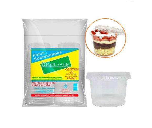 Pote/Sobretampa Rioplastic 350ml C/25 unid